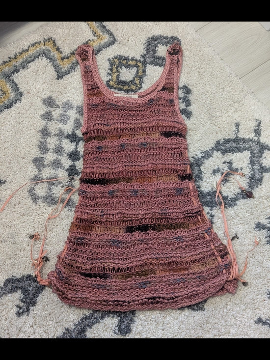 Free People Dresses & Skirts - Free People Handknit Open-Weave Tank in Pink and Brown Mix